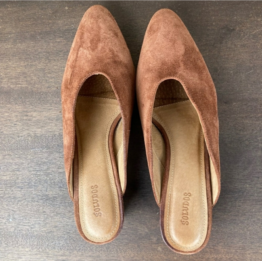 Soludos Venetian Suede Pointy Toe Mule Block Heel… - image 1